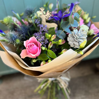 Bloom & Blush - A rich and full arrangement of blush roses, plum blooms, chrysanthemums and textured lilac fillers. A handcrafted beauty in every petal. Bloom & Blush - A rich and full arrangement of blush roses, plum blooms, chrysanthemums and textured lilac fillers. A handcrafted beauty in every petal.