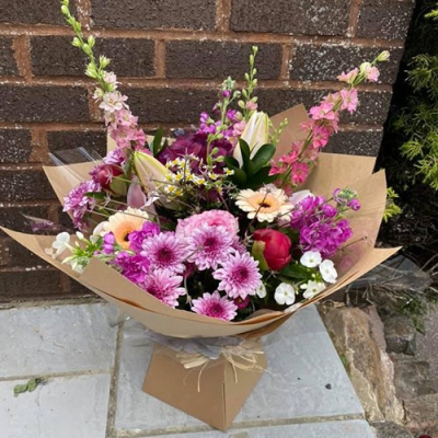 Pretty In Pink - A beauitful handtied with seasonal flowers in shades of pink with complimentary foliage. Hand delivered Wellington and surrounding areas by Bloomin Lovely. Pretty In Pink - A beauitful handtied with seasonal flowers in shades of pink with complimentary foliage. Hand delivered Wellington and surrounding areas by Bloomin Lovely.