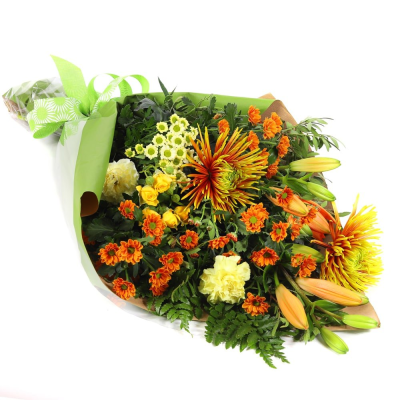Golden Ember - Embrace the glow of Autumn with this stunning bouquet of seasonal blooms and fillers. Presented in beautiful wrapping, it brings a touch of nature's beauty to any space. Golden Ember - Embrace the glow of Autumn with this stunning bouquet of seasonal blooms and fillers. Presented in beautiful wrapping, it brings a touch of nature's beauty to any space.