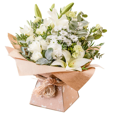 Evelyn - A fabulous collection of white and cream flowers make this the perfect gift. This bouquet will be hand delivered by the local florist.  Evelyn - A fabulous collection of white and cream flowers make this the perfect gift. This bouquet will be hand delivered by the local florist.