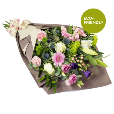 Natures Choice - This very special collection of the finest flowers is wrapped in paper and tied using natural materials. D2F's Eco range has been specially created using fully-biodegradeable or recyclable packaging. Kraft paper, raffia and biodegradeable string, as well as fully-recyclable containers.
 Natures Choice - This very special collection of the finest flowers is wrapped in paper and tied using natural materials. D2F's Eco range has been specially created using fully-biodegradeable or recyclable packaging. Kraft paper, raffia and biodegradeable string, as well as fully-recyclable containers.