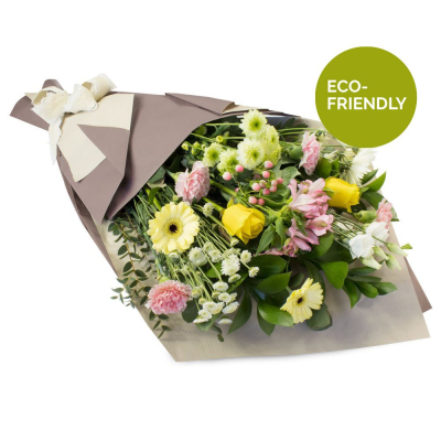 Eden - A soft colour palette of beautiful flowers is wrapped in paper and tied using natural materials.  Eden - A soft colour palette of beautiful flowers is wrapped in paper and tied using natural materials.