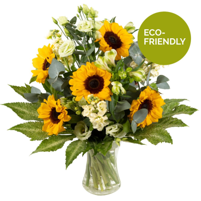 Sunny Spells  - Sunshine, showers and beautiful flowers … The magnificent sunflower with an attendance of beautiful blossoms to complement, upheld with bright foliage.   Sunny Spells  - Sunshine, showers and beautiful flowers … The magnificent sunflower with an attendance of beautiful blossoms to complement, upheld with bright foliage.