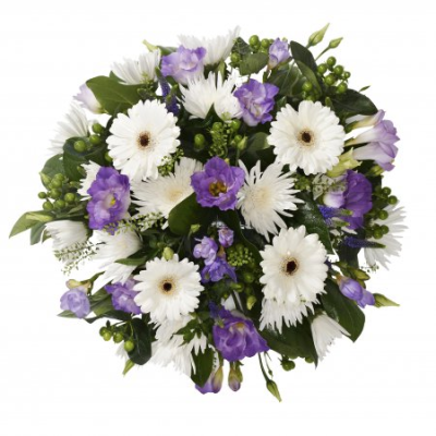Posy SYM-345 - A classic funeral posy arranged with love using purple, lilac and white flowers.
 Posy SYM-345 - A classic funeral posy arranged with love using purple, lilac and white flowers.