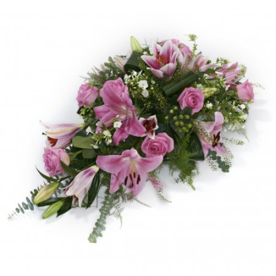 Pink Single Ended Spray - Single ended spray in oasis made in pink shades to include lillies and roses. At ##SHOP## we are delighted to present this product available for flower delivery in ##AREA## and surrounding areas. Pink Single Ended Spray - Single ended spray in oasis made in pink shades to include lillies and roses. At ##SHOP## we are delighted to present this product available for flower delivery in ##AREA## and surrounding areas.