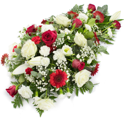Single Ended Spray SYM-301 - This red and white single ended spray is handmade by our talented florists using the freshest flowers to guarantee a loving tribute. Same day delivery may not be possible on this design – please contact us to discuss your requirements.
 Single Ended Spray SYM-301 - This red and white single ended spray is handmade by our talented florists using the freshest flowers to guarantee a loving tribute. Same day delivery may not be possible on this design – please contact us to discuss your requirements.