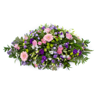 Single Ended Spray SYM-306 - This single ended spray is made using a mix of purple and pink flowers and contrasting foliage. Same day delivery may not be possible on this design – please contact us to discuss your requirements.
 Single Ended Spray SYM-306 - This single ended spray is made using a mix of purple and pink flowers and contrasting foliage. Same day delivery may not be possible on this design – please contact us to discuss your requirements.
