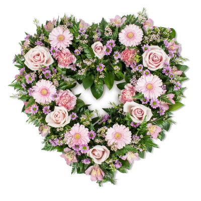 Heart SYM-325 - A beautiful open heart made with a selection of pink flowers specially chosen to make a stunning tribute by our florists.
 Heart SYM-325 - A beautiful open heart made with a selection of pink flowers specially chosen to make a stunning tribute by our florists.