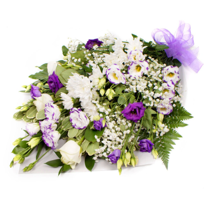 Sympathy Flowers SYM-335 - A selection of purple and white flowers in cellophane.
 Sympathy Flowers SYM-335 - A selection of purple and white flowers in cellophane.