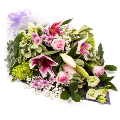 Sympathy  Flowers SYM-336 - A selection of carefully selected pink, white and green flowers and complementary foliage in cellophane.
 Sympathy  Flowers SYM-336 - A selection of carefully selected pink, white and green flowers and complementary foliage in cellophane.