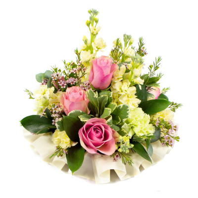 Posy SYM-342 - A petite funeral posy designed using a selection of the best available pink and cream flowers, handmade to order.
 Posy SYM-342 - A petite funeral posy designed using a selection of the best available pink and cream flowers, handmade to order.