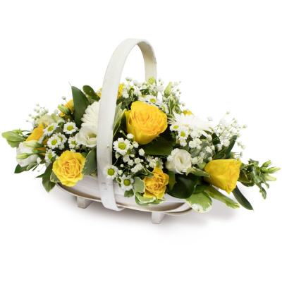 Basket SYM-347 - A basket arrangement made using yellow and white flowers.
 Basket SYM-347 - A basket arrangement made using yellow and white flowers.