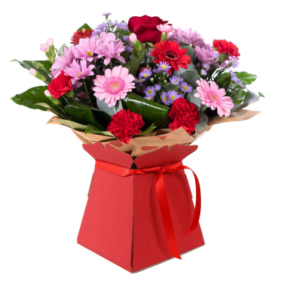 Mrs Kisses - Send lots of love and kisses with this classic hand-tied bouquet featuring a selection of romantic flowers finished with a luxurious single red rose.
 Mrs Kisses - Send lots of love and kisses with this classic hand-tied bouquet featuring a selection of romantic flowers finished with a luxurious single red rose.